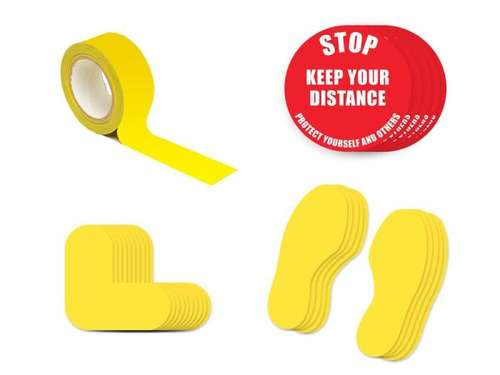 Kit 2A - Stop Keep Your Distance, Marking Tape, L-Shaped Floor Markers and Footprints for Coronavirus Covid-19 for Social Distancing - 1