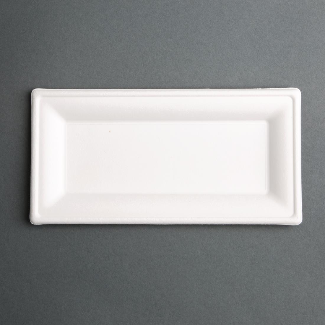 Fiesta Green Rectangular Plates in White Compostable Bagasse 258mm x 50 