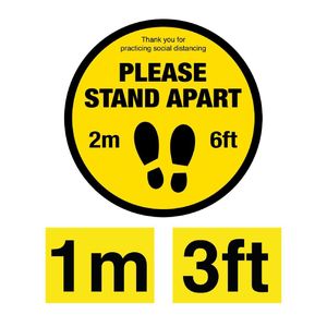 Please Stand Apart Social Distancing 1m and 2m Floor Graphic Bundle 200mm - SA560 - 1