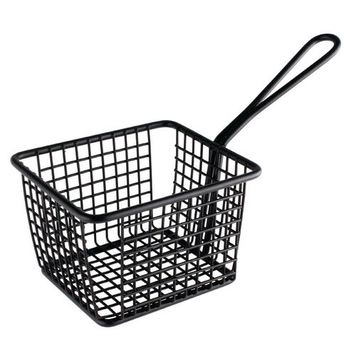 Olympia Large Square Chip Presentation Basket With Handle Black - CS316 - 1
