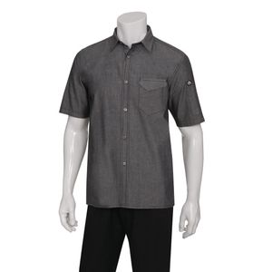 Chef Works Unisex Detroit Denim Short Sleeve Shirt Black L - B075-L - 3