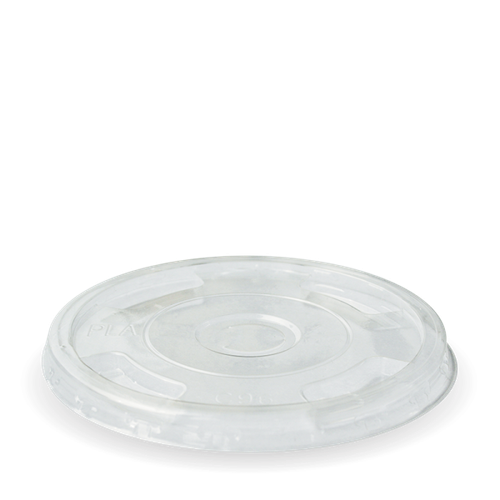 BioPak 95mm Clear PLA Flat Lid Straw Slot For 300ml & 400ml & Pint Tumblers (Case of 2000) - BCL-95C-PLA(F)-UK - 1