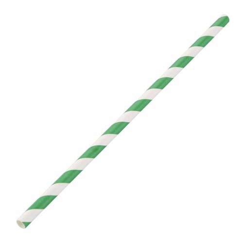 Fiesta Compostable Paper Straws Green Stripes (Pack of 250) - DE928 - 1