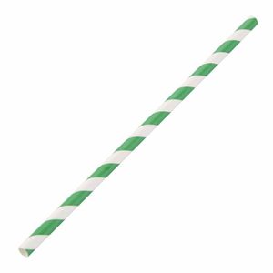 Fiesta Compostable Paper Straws Green Stripes (Pack of 250) - DE928 - 1