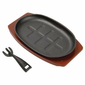 Olympia Cast Iron Oval Sizzler with Wooden Stand 280mm - CC310 - 3