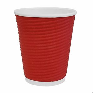Fiesta Recyclable Coffee Cups Ripple Wall Red 225ml / 8oz (Pack of 500) - GP427 - 1