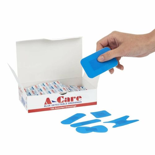 A-CARE DETECTABLE BLUE PLASTERS ASSORTED - BOX 100 - CB441 - 6