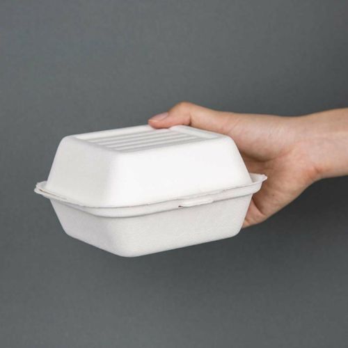 Fiesta Compostable Bagasse Burger Boxes with Bottom Ridges 153mm (Pack of 500) - DW247 - 3