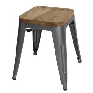 Bolero Bistro Low Stools with Wooden Seat Pad Gun Metal (Pack of 4) - GM636 - 1