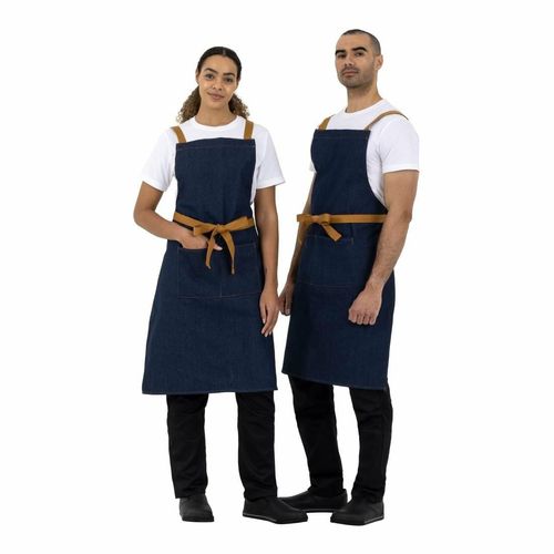 Southside X-Cross Back Apron Denim Blue Tan Ties - B984 - 7