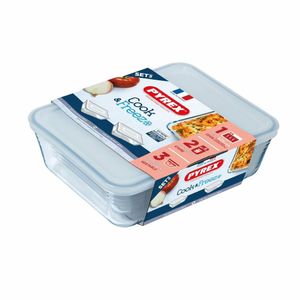Pyrex Cook & Freeze 2 Piece Rectangular Storage Set 1.5Ltr & 2.6Ltr - FU122 - 1