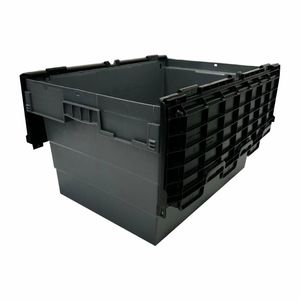 Vogue Plastic Transport Storage Crate with Attached Lid 600x400x320mm - DX995 - 1