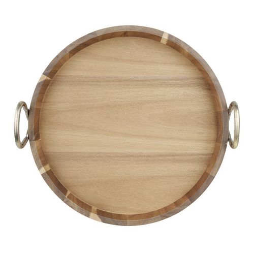 Olympia Round Tray Acacia Wood with Metal Handles 440x405x100mm - HX393 - 3