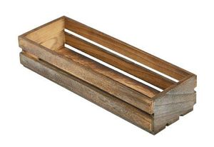 Genware Dark Rustic Wooden Crate 34 x 12 x 7cm - 1