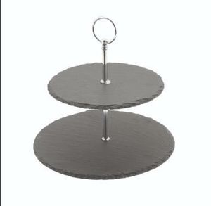 Genware Slate 2-Tier Cake Stand 20/25cm - 1