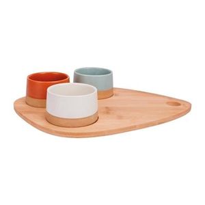 Artis 4-Piece Tapas Set - Bamboo Serving Board & 3 Ceramic Bowls - JE508 - 1