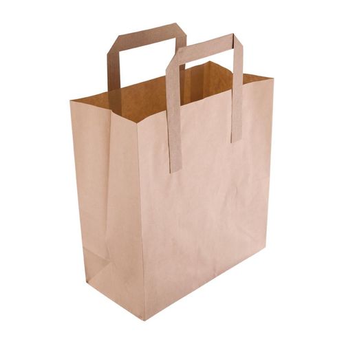 Fiesta Recyclable Flat Handle Brown Paper Bags Small (250 Pack) - JA527 - 1