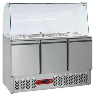 Diamond SAL3M/R6_KV3 3 Door Refrigerated Saladette Counter with Lid & Cuved Glass Kit, 380 Litres - SAL3M-R6_KV3 - 1