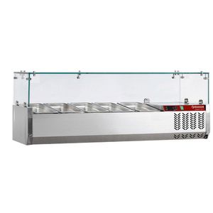 Diamond SY120/DV-R6 Stainless Steel Topping Unit with Sneezeguard, 4 x 1/3 GN - SY120-DV-R6 - 1