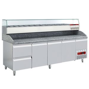 Diamond TP361/P9_SX249G/PP9 3 Door / 2 Drawer Refrigerated Counter with Splashback & Topping Unit, 12 x 1/4 GN - TP361-P9_SX249G-PP9 - 1