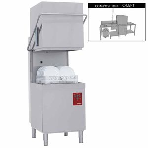 Diamond DXE8/6/C-S 500mm Basket Passthrough Hood Dishwasher with 1 Entry/Exit Table, Left Side Pre-wash Table & Dustbin - DXE8-6-C-S - 1
