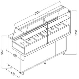Diamond VA21XG/R Saladette Snack Bain Marie Display Counter with Understorage, 2100mm - VA21XG-R - 1