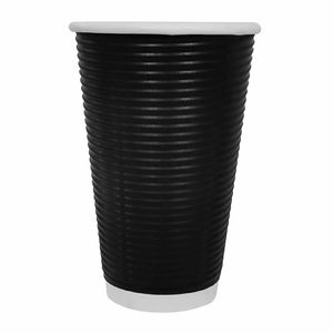 Fiesta Recyclable Ripple Wall Takeaway Coffee Cups Black 455ml / 16oz (Pack of 25) - CM542 - 1