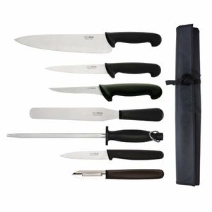 Hygiplas 7 Piece Knife Starter Set With 26.5cm Chef Knife and Roll Bag - F203 - 1