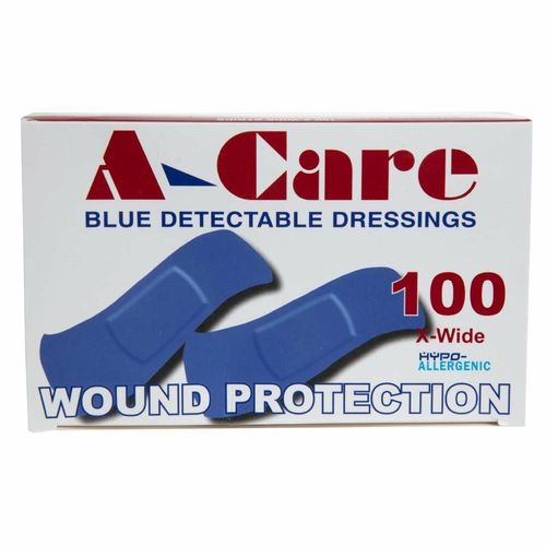 A-CARE DETECTABLE BLUE PLASTERS EXTRA WIDE STRIP 75X25MM - BOX 100 - CB442 - 3