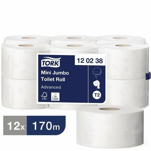 Tork Mini Jumbo Toilet Paper 2-Ply 170m (Pack of 12) - CL126 - 2
