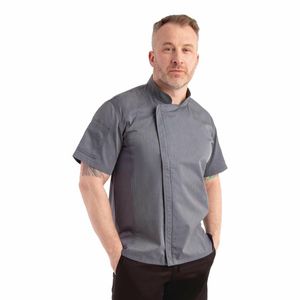 Chef Works Unisex Springfield Lightweight Short Sleeve Zipper Coat Ink Blue Size M - BB267-M - 3