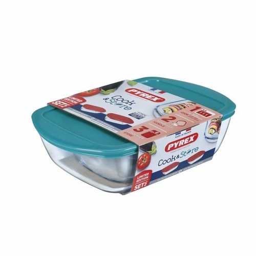 Pyrex Cook & Store Set Blue Lid 1.1Ltr & 2.5Ltr - FU125 - 1
