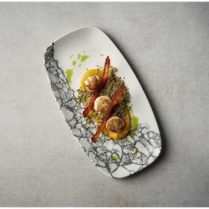 Churchill Kintsugi Accents Quartz Black Chefs Oblong Plate 352 x187mm (Pack of 6) - CU670 - 1