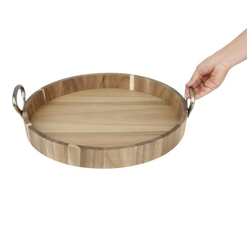 Olympia Round Tray Acacia Wood with Metal Handles 440x405x100mm - HX393 - 5