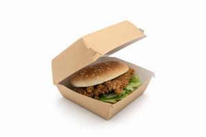 Standard Kraft Compostable Clamshell Burger Box (Case of 250) - 1