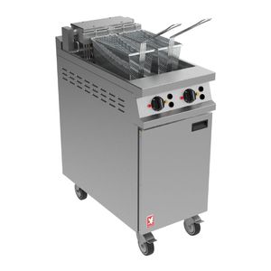 Falcon Dominator Plus E3845F2X Twin Pan Electric Twin Filtration Angel Fryer on Castors - JB740 - 1