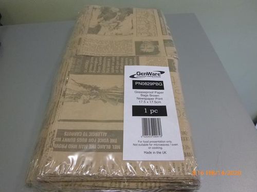 Greaseproof Paper Bags Brown Newspaper Print 17.5 x 17.5cm - PN0829PBG - 2