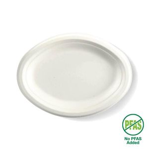 BioPak 26x19cm / 10.25x7.75" Oval BioCane Plate (Pack of 500) - B-PL-16-1-PF-UK - 1