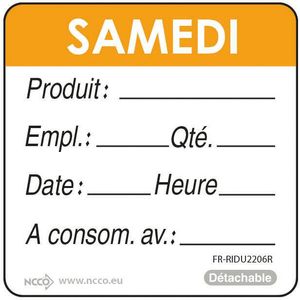 Roll Of 500 Dlc Self-adhesive Weekday Labels 5x5cm Saturday Orange - 257006 - 1