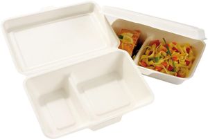 Box Of 500 (10 Packets Of 50) Fibre Lunch Boxes With Hinged Lid 2 Compartments 250x160x60 Mm - 718893 - 1