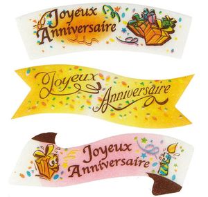 Box Of 24 Banner Wafer Cake Decorations "joyeux Anniversaire" Vanilla Flavour, 3 Assorted Models 94x32 Mm - 911016 - 1