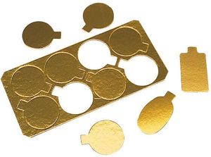 Box Of 200 Rectangular Gold Foil Mini-cake Boards In Pre-cut Boards With Tab Oval 90x55 Mm - 930253 - 1