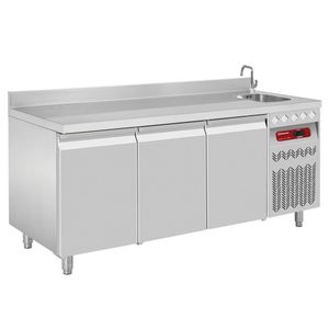 Diamond DT178/P9A_EV 3 Door Stainless Steel Refrigerated Counter with Splashback & Sink, 405 Litres - DT178-P9A_EV - 1