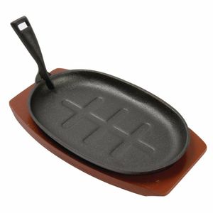 Olympia Cast Iron Oval Sizzler with Wooden Stand 280mm - CC310 - 1