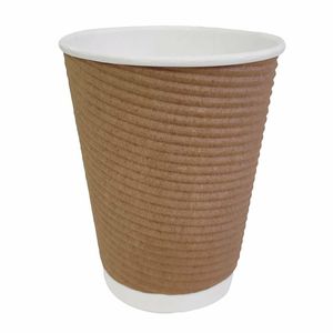 Fiesta Recyclable Coffee Cups Ripple Wall Kraft 340ml / 12oz (Pack of 25) - GP445 - 1
