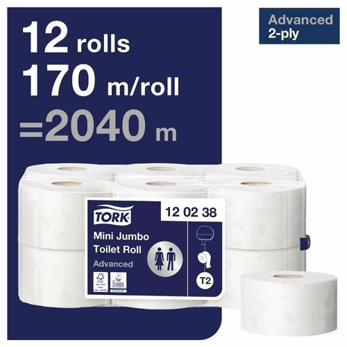 Tork Mini Jumbo Toilet Paper 2-Ply 170m (Pack of 12) - CL126 - 3