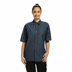 Chef Works Detroit Unisex Denim Shirt Short Sleeve Blue L - B074-L - 3