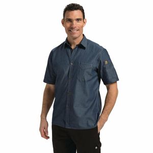 Chef Works Detroit Unisex Denim Shirt Short Sleeve Blue S - B074-S - 1
