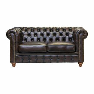 Chesterfield Leather Two-Seater Sofa Antique Brown - 1