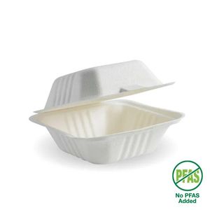 BioPak 15x15cm / 6x6" Wide White Plant Fibre Clamshell (Pack of 400) - B-HL-66-WIDE-W-PF - 1